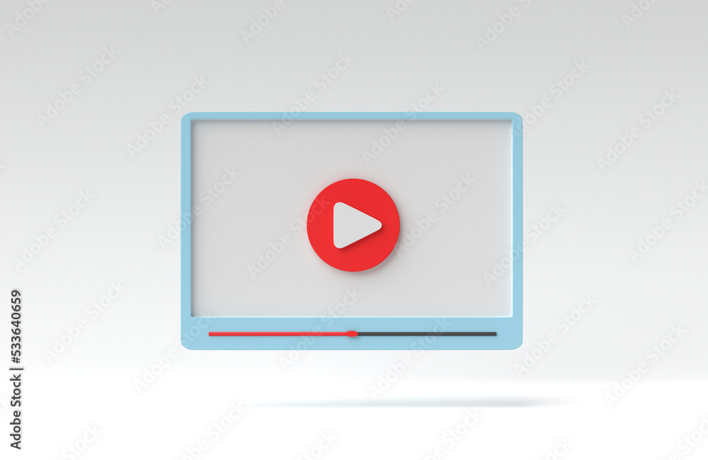 Poster social media, video media player interface on white background. minimal style for the interface of a