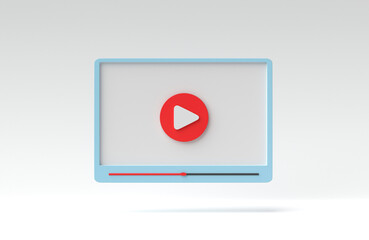 Social media, video media player Interface on white background. Minimal style for the interface of applications. 3D rendering, 3D illustration.