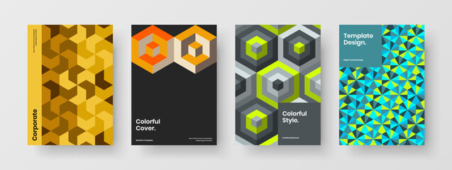 Colorful leaflet A4 vector design illustration collection. Modern geometric shapes brochure template composition.