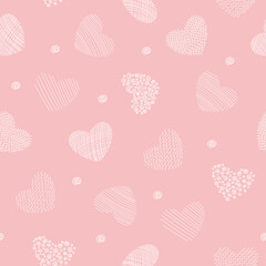 Decorative hearts pattern. White hearts on a pink background seamless pattern.