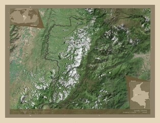 Quindio, Colombia. High-res satellite. Labelled points of cities