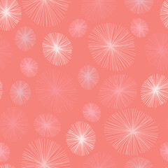 Pastel seamless hand-drawn pattern in polka dots on a dark pink background. Cute baby style. Delicate colors. Stock illustration.