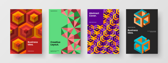 Unique geometric tiles annual report layout collection. Simple corporate brochure A4 vector design concept composition.