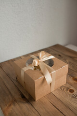 Kraft pastry box decorated with ribbon