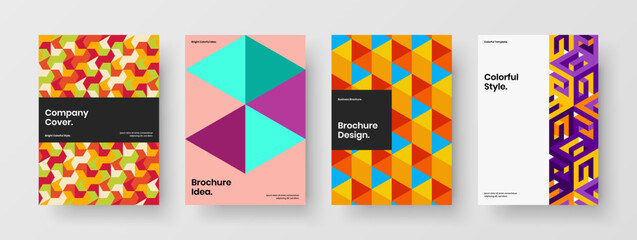Fototapeta premium Minimalistic pamphlet A4 design vector illustration set. Original mosaic hexagons corporate cover template bundle.