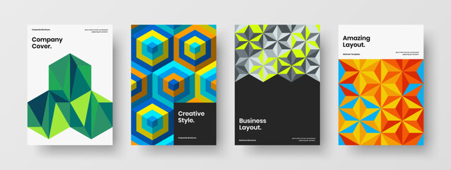 Colorful geometric shapes corporate cover layout composition. Unique annual report vector design illustration set.