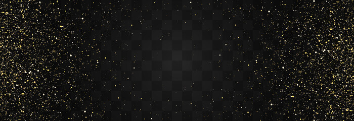 Glitter gold particles shine effect on png background. Vector gold glitter particles effect and texture. Stardust amber particles color on transparent background. Golden explosion of confetti.