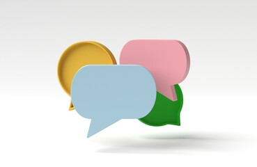 Minimal bubble talk or comment sign symbol on white background. concept of social media messages. 3D render, 3D illustration.