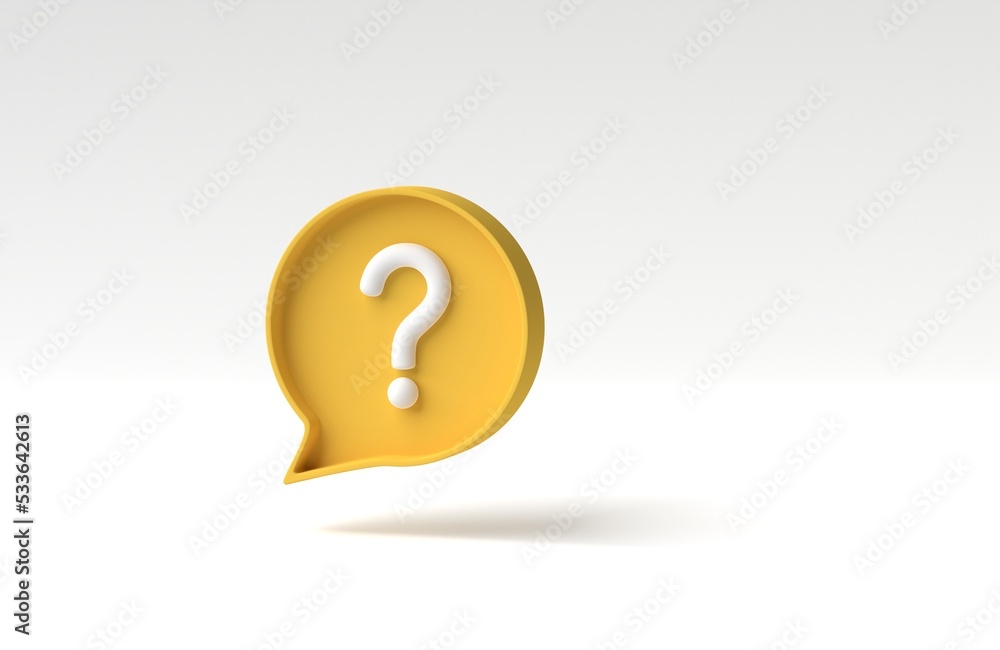 Poster social media notification with question mark icon on white background. faq symbol concept. 3d render