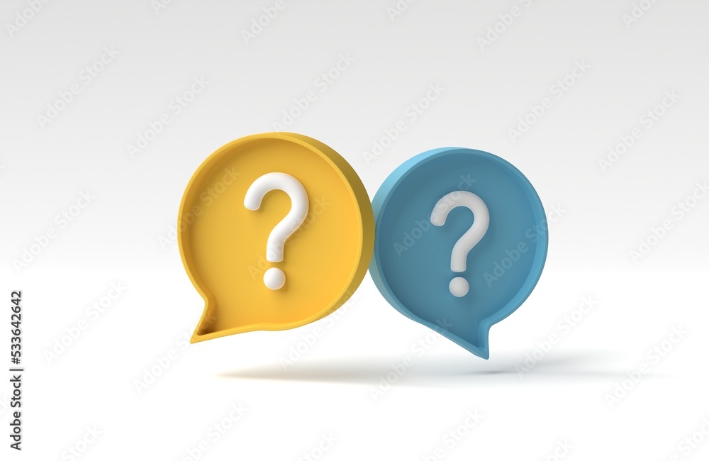 Aufkleber social media notification with question mark icon on white background. faq symbol concept. 3d render
