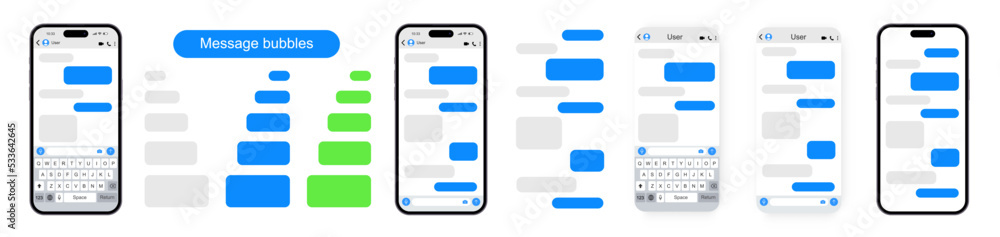 Poster message smartphone. realistic smartphone with messaging app. smartphone chatting sms template bubble