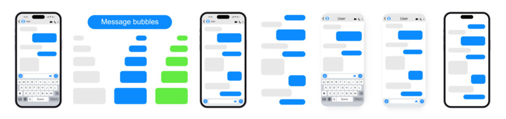Message smartphone. Realistic smartphone with messaging app. SmartPhone chatting sms template bubbles. SMS text frame. Vector illustration.