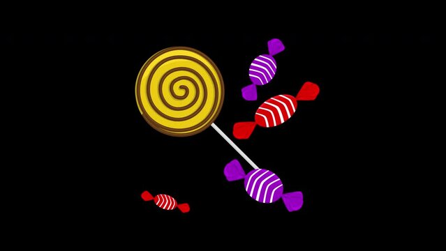 Halloween candy animation with alpha channel. Animated colorful candies, Halloween object. 4K video element for kids.