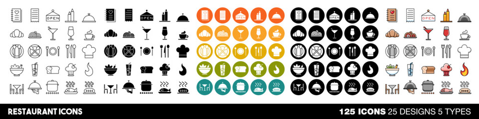Restaurant icons vector set collection graphic design