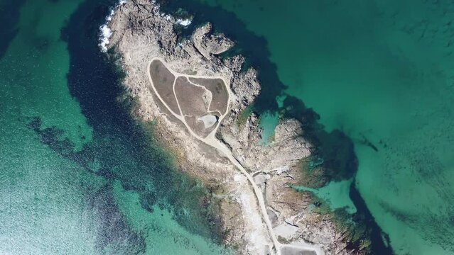 the peninsula of la torche in brittany in france, filmed with the drone from above