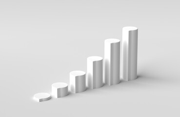 Growing graph bar diagram on white background. minimalist graph of income growth. 3D rendering, 3D illustration.