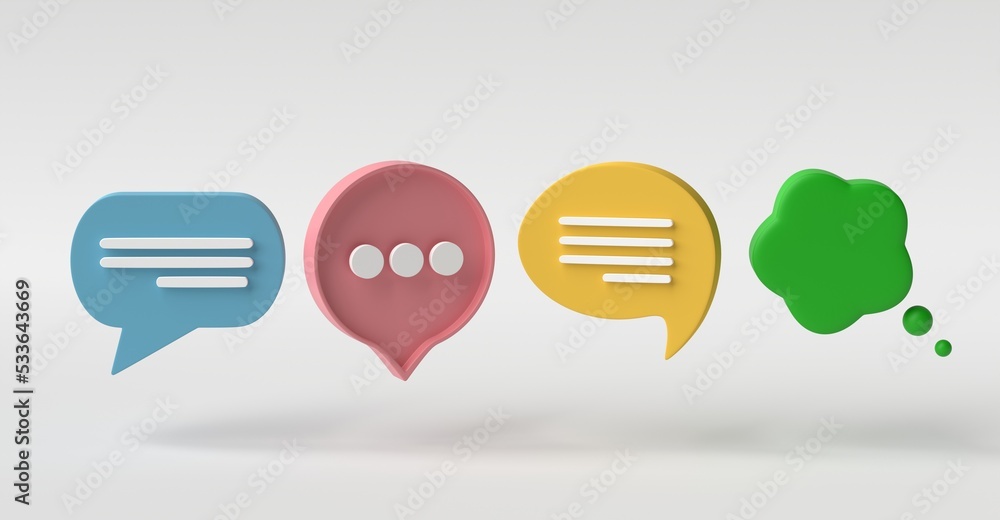 Poster set of speech bubble chat icon on white background. minimal message box cartoon. 3d rendering, 3d il