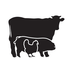 Cow swine chicken, farm icon logo design, stencil template isolated