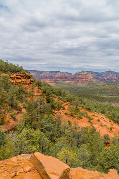 Vertical view of rock formations and hikes in Sedona, Arizona, USA