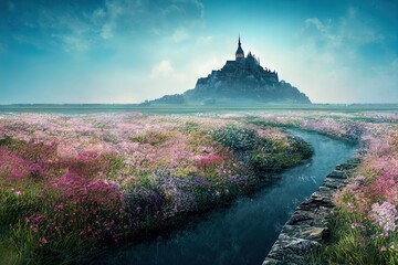 Mont Saint Michel spring - obrazy, fototapety, plakaty