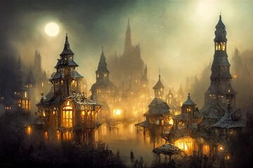 Magical kingdom at night - obrazy, fototapety, plakaty