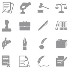 Notary Icons. Gray Flat Design. Vector Illustration.
