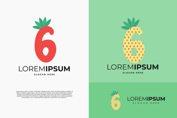 number 6 in strawberry style with green leaves