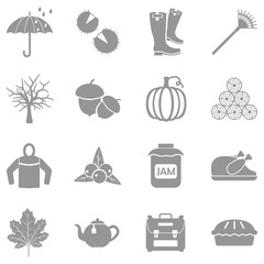 Autumn Season Icons. Gray Flat Design. Vector Illustration.