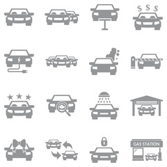 Car Icons. Gray Flat Design. Vector Illustration.