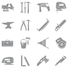 Crafting Tools Icons. Gray Flat Design. Vector Illustration.