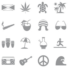 Jamaica Icons. Gray Flat Design. Vector Illustration.