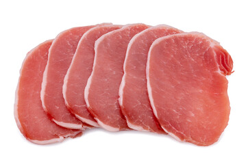 Raw pork loin steaks, slices isolated on white, clipping path