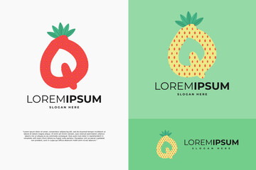 Letter q in strawberry style with green leaves