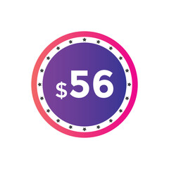 Monthly 56 Dollar price tag or sticker. fifty six dollars sales tag. shopping promotion marketing concept. sale promotion Price Sticker Design
