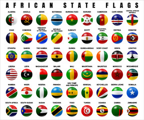 Flags of African Sovereign States. Flags Set 3D Rounded