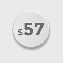 57 dollar price tag. Price $57 USD dollar only Sticker sale promotion Design. shop now button for Business or shopping promotion
