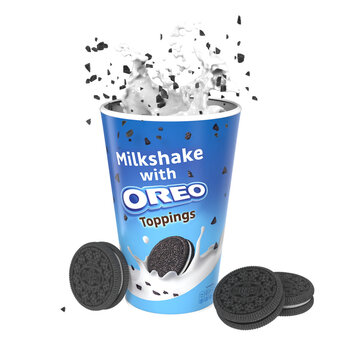 Malaga, Spain - September 26, 2022: Oreo Toppings smoothie with cookie cup 200ml. Transparent background. Png