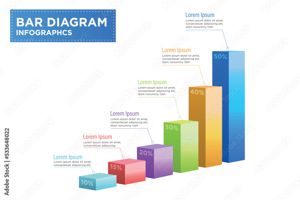 Wall mural 3d graph bar diagram chart for business statistics. vector infographic with steps and options.