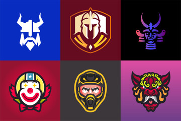 Fototapeta premium Head design logofolio helmet close up face imaginate urban viking gladiator samurai clown biker costume