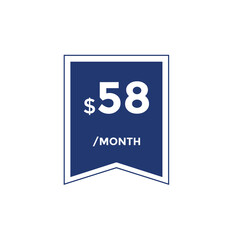 58 dollar price tag. 58$ dollar USD price symbol. price 58 Dollar sale banner in USD. Business or shopping promotion marketing concept
