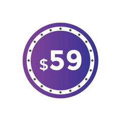 59 dollar price tag. 59$ dollar USD price symbol. price 59 Dollar sale banner in USD. Business or shopping promotion marketing concept
