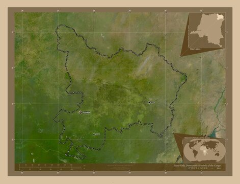Haut-Uele, Democratic Republic of the Congo. Low-res satellite. Labelled points of cities