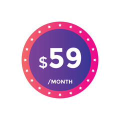 59 dollar price tag. 59$ dollar USD price symbol. price 59 Dollar sale banner in USD. Business or shopping promotion marketing concept
