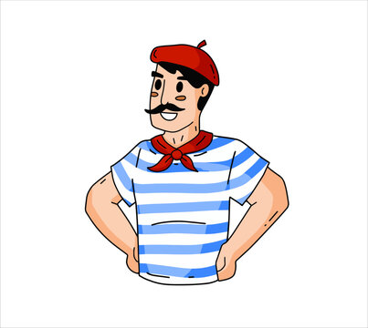French man with mustache, striped shirt