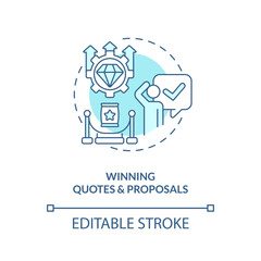 Winning quotes and proposals turquoise concept icon. Leads conversion process abstract idea thin line illustration. Isolated outline drawing. Editable stroke. Arial, Myriad Pro-Bold fonts used