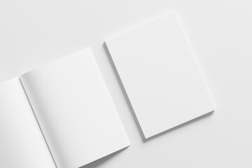 A4 A5 Magazine Brochure 3D Rendering White Blank Mockup