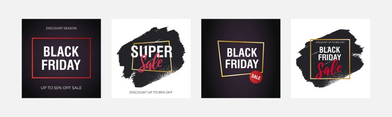 Black friday sale banners set. Vector design square templates for sale.
