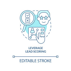 Leverage lead scoring turquoise concept icon. Practice of contacts conversion abstract idea thin line illustration. Isolated outline drawing. Editable stroke. Arial, Myriad Pro-Bold fonts used