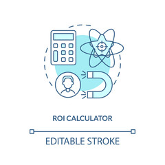 ROI calculator turquoise concept icon. Return on investment analysis. Lead retention abstract idea thin line illustration. Isolated outline drawing. Editable stroke. Arial, Myriad Pro-Bold fonts used