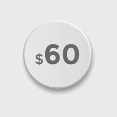 60 dollar price tag. Price $60 USD dollar only Sticker sale promotion Design. shop now button for Business or shopping promotion
